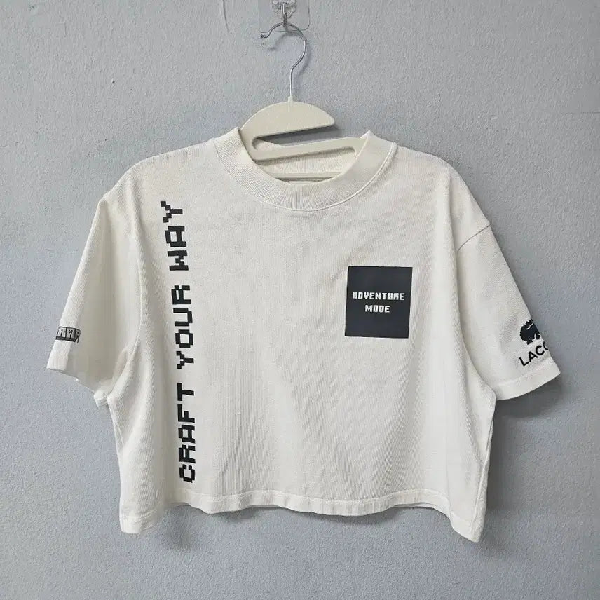[BUNJANG] Lacoste x Minecraft Cropped Short-Sleeve T-Shirt White / 라코스테 x 마인크래프트 크롭 반팔 티셔츠 화이트
