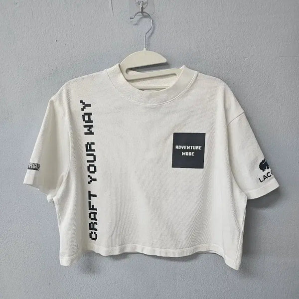 [BUNJANG] Lacoste x Minecraft Cropped Short-Sleeve T-Shirt White / 라코스테 x 마인크래프트 크롭 반팔 티셔츠 화이트