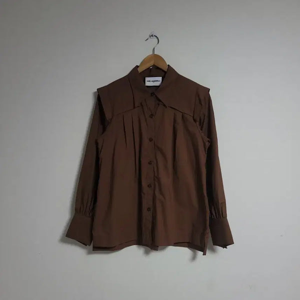 [BUNJANG] Karl Lagerfeld Women's Brown Shirred Blouse / (55) KARL LAGERFELD 칼라거펠트 여성 셔츠 블라우스 남방