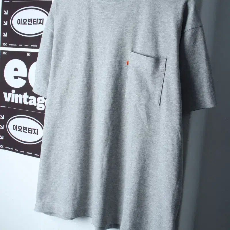 [BUNJANG] Uncoated T-Shirt Pocket Grey Plain XL / (XL) 언코티드 반팔 티셔츠 포켓 그레이 무지 폴리-H36483