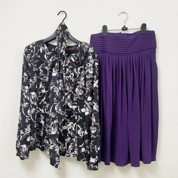 [BUNJANG] ISABEY de PARIS Pattern Blouse & KELLY Purple Skirt Set / 퍼플 블라우스 스커트 세트