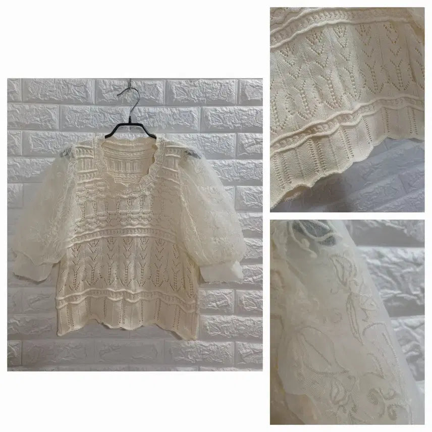 [BUNJANG] Embroidery Lace Puff Blouse / 자수레이스 퍼프 블라우스