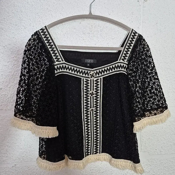 [BUNJANG] Aegoist Black Lace Crochet Knit Top / 애고이스트 블랙 레이스 크로쉐 니트
