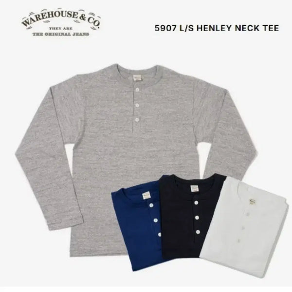 [BUNJANG] Warehouse Henley Neck T-Shirt Set (White, Black) / 웨어하우스 헨리넥 화이트, 블랙 일괄