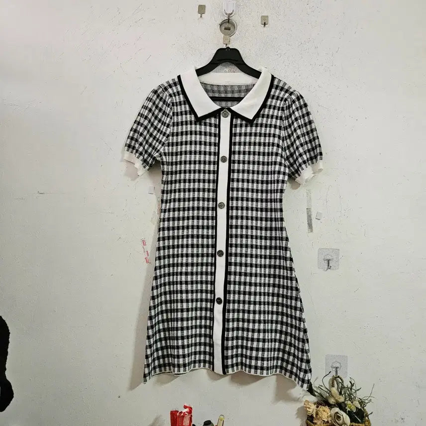[BUNJANG] Checkered Short Sleeve Collar Dress / 체크 반팔 카라 원피스