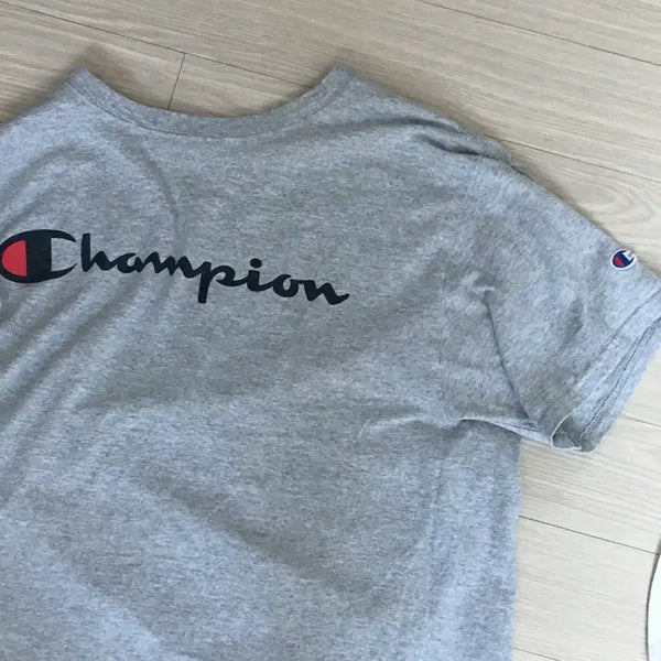 [BUNJANG] Champion Logo Short Sleeve T-Shirt Grey / 챔피온 로고 반팔 티셔츠 그레이