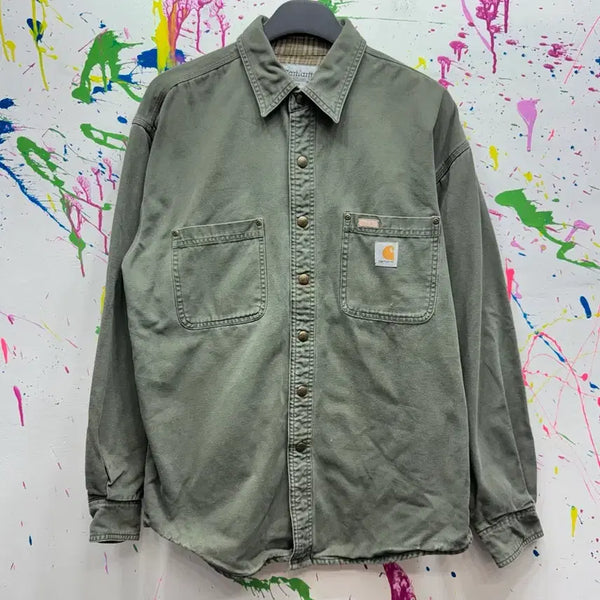 [BUNJANG] 00s Carhartt S96 Moss Green Flannel Lined Shirt Jacket M / 00s 칼하트 S96 모스그린 플란넬 라이닝 셔츠 자켓 M