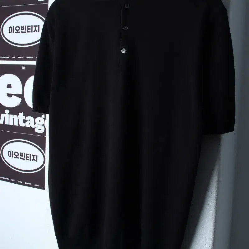 [BUNJANG] Manner & Dapper Short-Sleeve Polo T-Shirt Knit - Black / (M-L) 매너앤대퍼 반팔 카라 티셔츠 니트 무지 블랙 놈코어-H36505