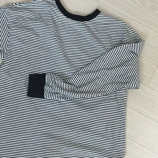 [BUNJANG] Topten Striped Long Sleeve T-Shirt Black / 스트라이프 긴팔 티셔츠 블랙 탑텐 롱슬리브