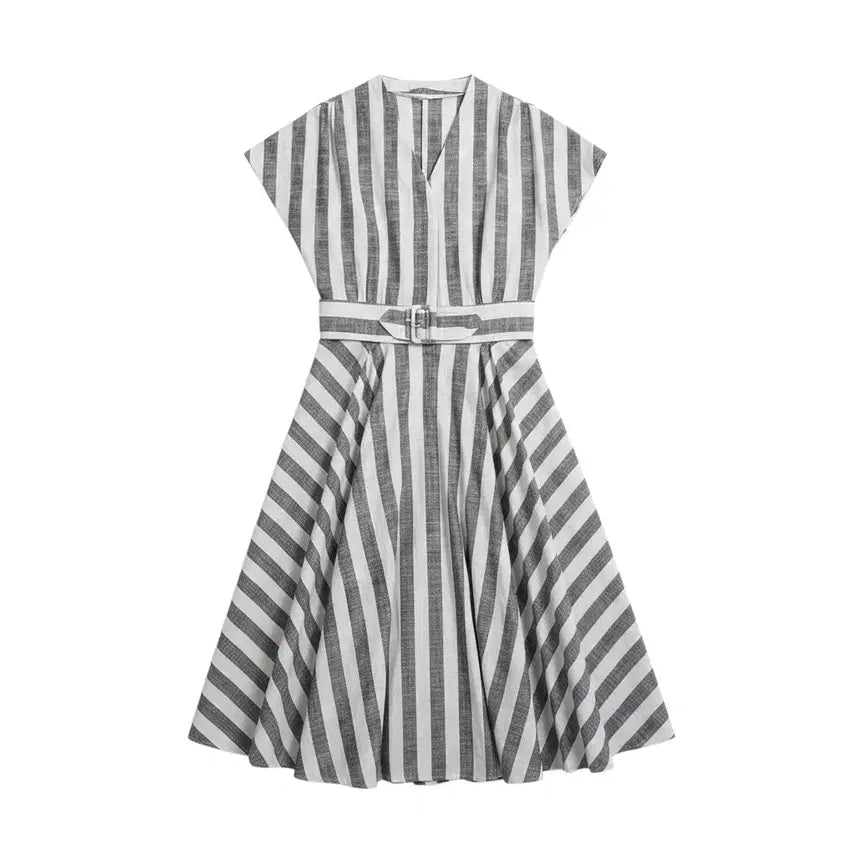 [BUNJANG] Women's Sleeveless Striped Belted Dress / 여성F/ 스트라이프 벨티드 민소매원피스