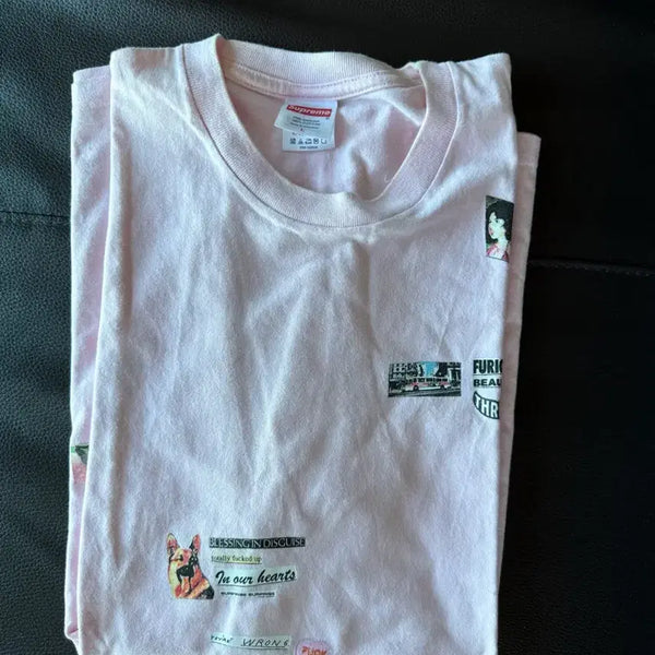 [BUNJANG] Supreme Pink Graphic Short Sleeve T-Shirt / 슈프림 핑크 그래픽 반팔티 L
