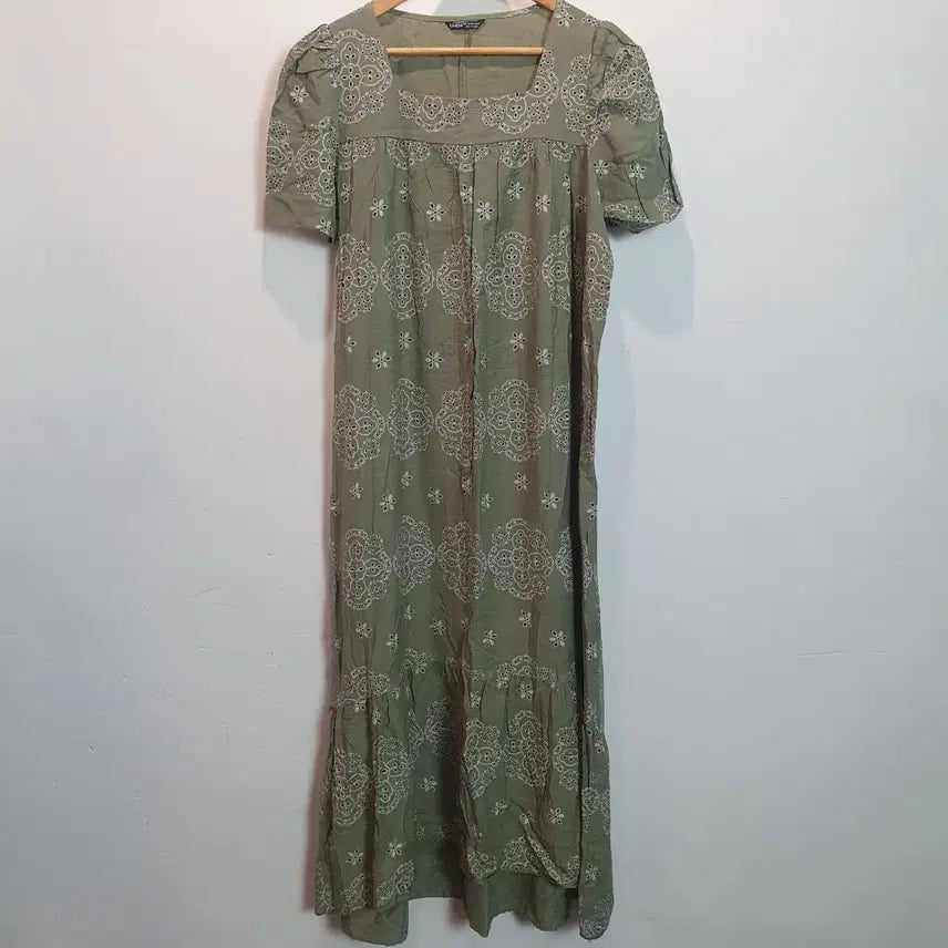 [BUNJANG] Square Neck Matcha Long Dress / 스퀘어넥 말차 롱원피스