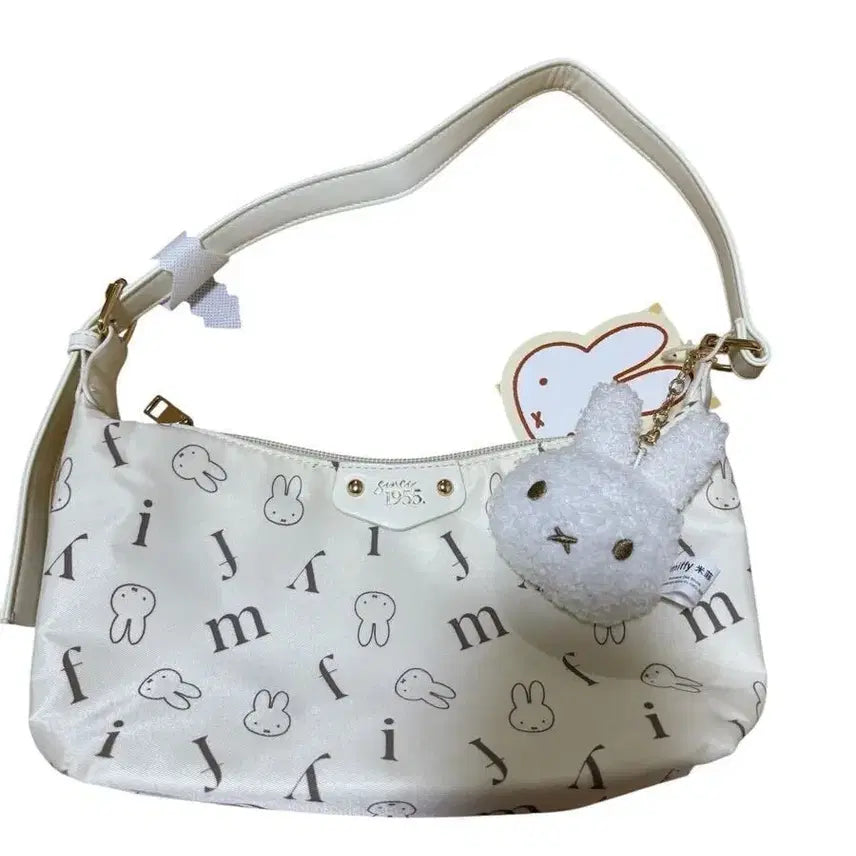 [BUNJANG] Miffy Alphabet Pattern Shoulder Bag with Charm Set / 크림 고전 1955 미피 알파벳 패턴 숄더백 가방  인형 키링 세트