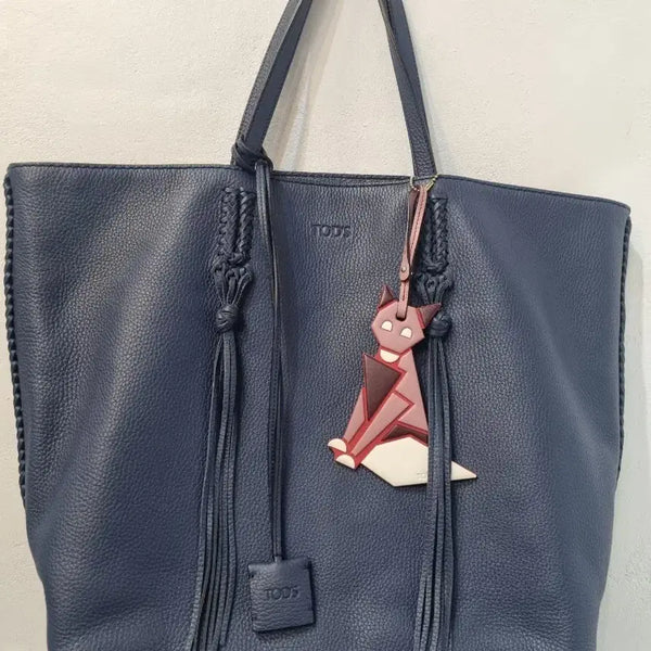 [BUNJANG] Tod's Navy Leather Tote Bag with Fox Charm / TOD'S 토드백 네이비 / 여우 참 장식