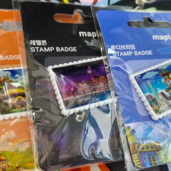 [BUNJANG] MapleStory Village Stamp Badge Set (3 Types, Sealed) / 메이플 마을 우표 뱃지 3종 일괄(급처)