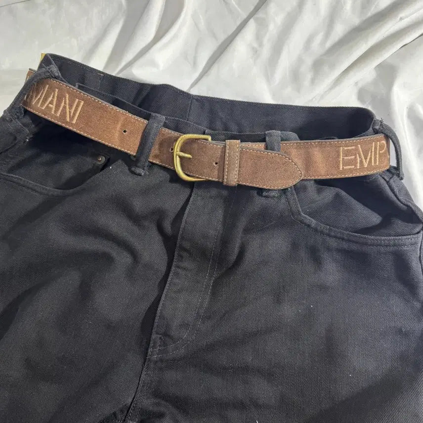[BUNJANG] Emporio Armani Embroidered Suede Leather Belt / 엠포리오 아르마니 로고 자수 스웨이드 레더 벨트