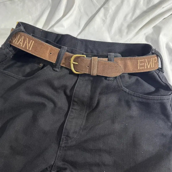 [BUNJANG] Emporio Armani Embroidered Suede Leather Belt / 엠포리오 아르마니 로고 자수 스웨이드 레더 벨트