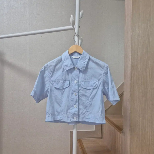 [BUNJANG] TOPTEN Pastel Blue Cropped Short Sleeve Shirt / 탑텐 파스텔 블루 크롭 반팔 셔츠