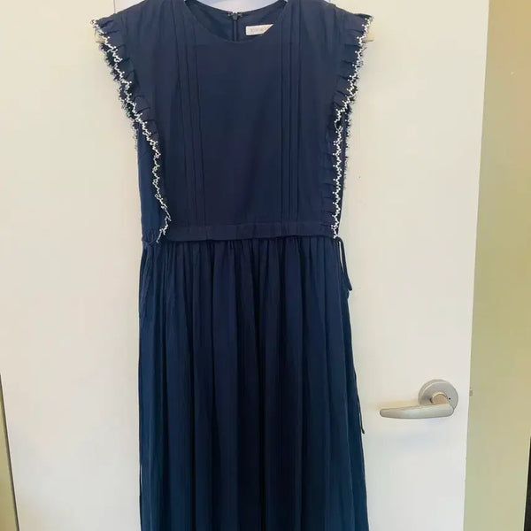 [BUNJANG] Navy Frill Long Dress / 네이비 프릴 원피스