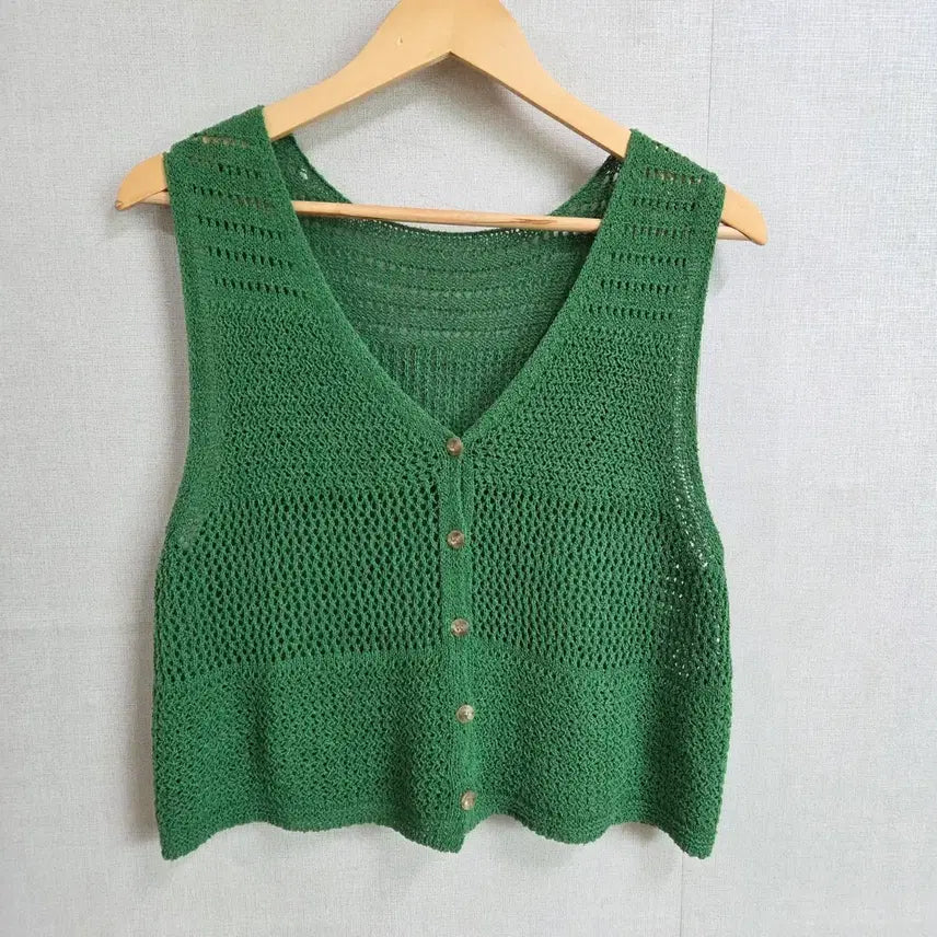 [BUNJANG] Women's Green Crochet Knit Vest / 여성 그린 크로셰 니트 조끼 베스트 F JJ3417