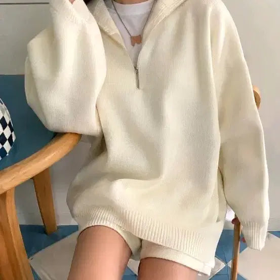 [BUNJANG] Revesity Ring Zip Knit + Pants Set (Beige) / 벨201 레브시티 반지퍼니트+팬츠 세트(베이지)