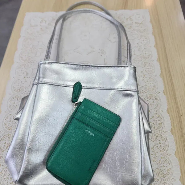 [BUNJANG] Vunque Green Card Wallet & Silver Tote Bag Bundle / 분크 그린 카드 지갑 ~ 은색 토트백  2개 함께드려요