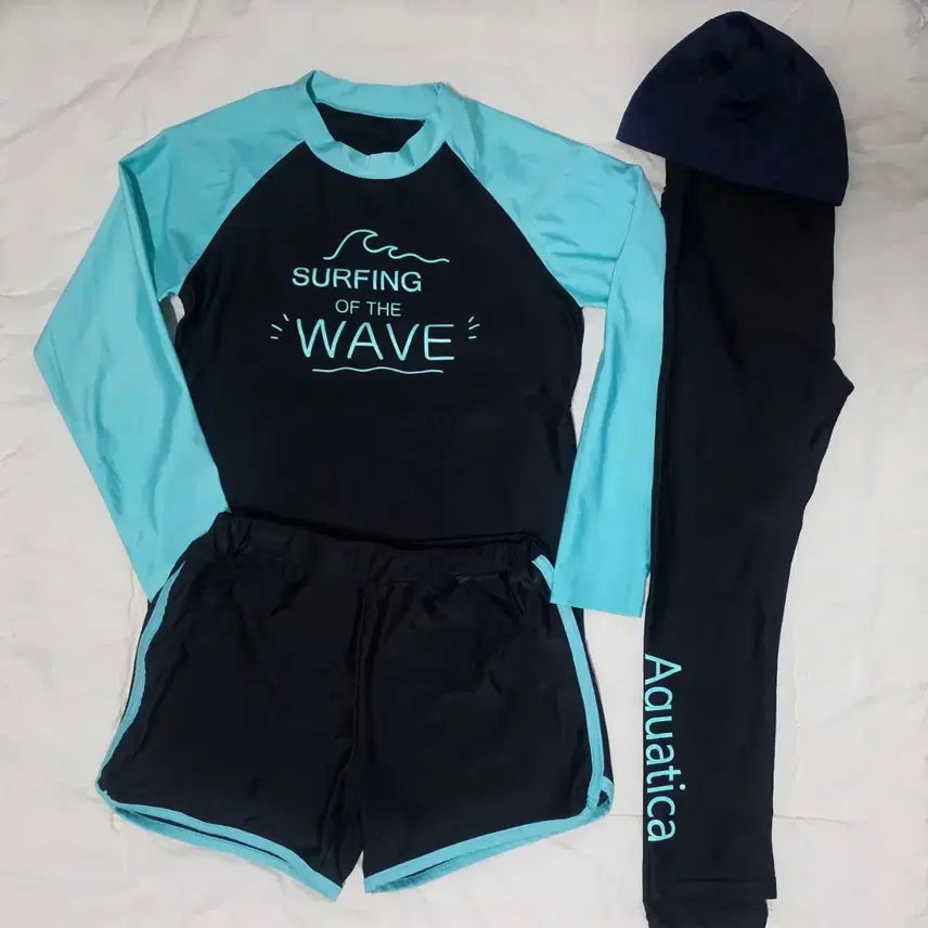 [BUNJANG] Girls' Rash Guard Set with Swim Cap (Size 140 / 15) / 여아 래쉬가드 140 추천 (15호) 수모포함
