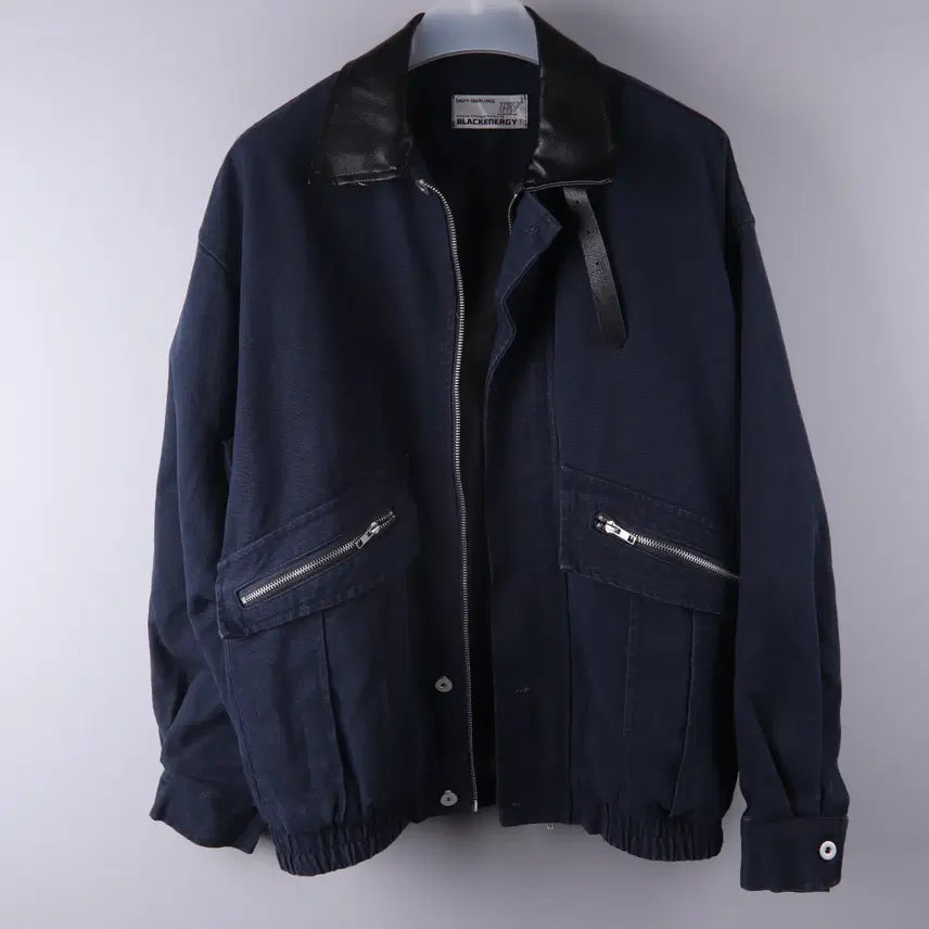 [BUNJANG] Leather Collar Detail Blouson Work Jacket Navy Size 3 / 가죽 카라 디테일 블루종 워크 자켓 네이비 (3)