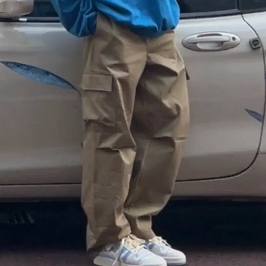 [BUNJANG] Khaki Cargo Wide Pants / 카키 카고 와이드 팬츠