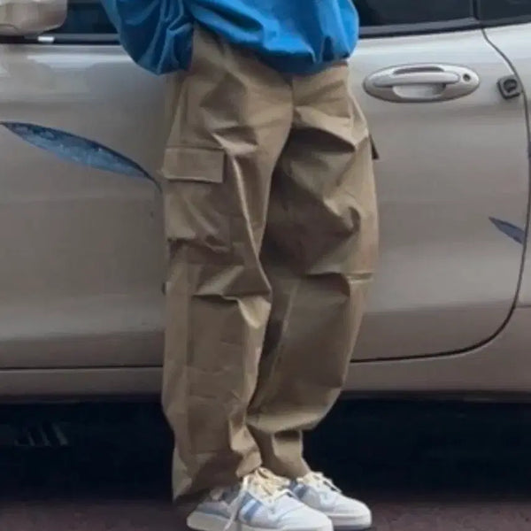 [BUNJANG] Khaki Cargo Wide Pants / 카키 카고 와이드 팬츠
