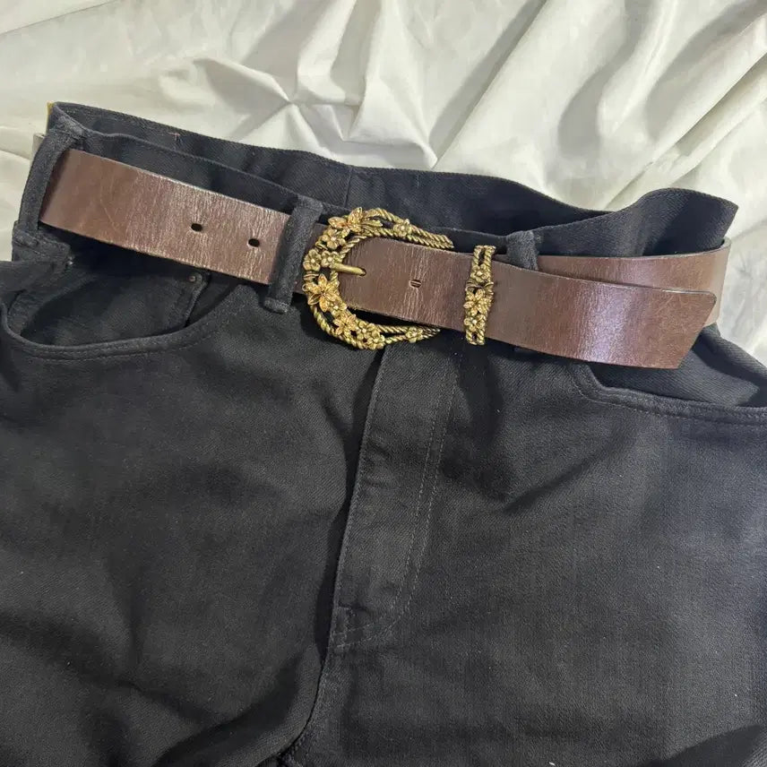 [BUNJANG] Fragile Floral Western Buckle Leather Belt / Fragile 플로럴 웨스턴 버클 레더 벨트