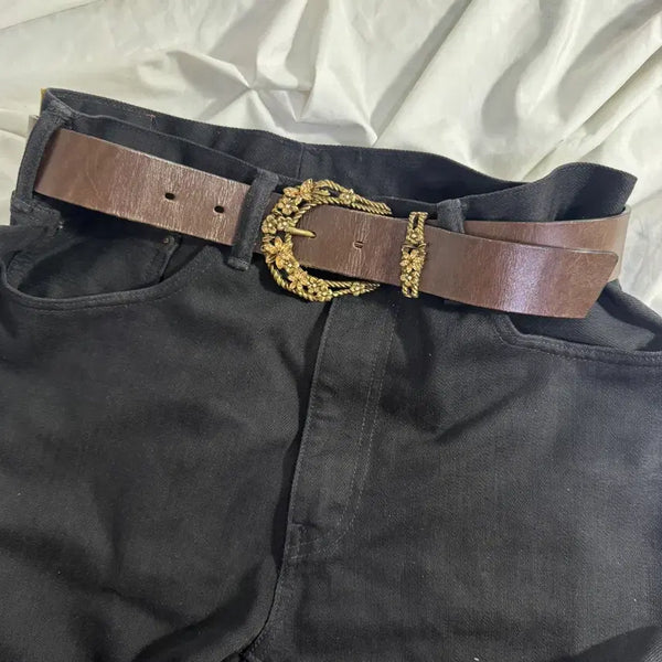 [BUNJANG] Fragile Floral Western Buckle Leather Belt / Fragile 플로럴 웨스턴 버클 레더 벨트