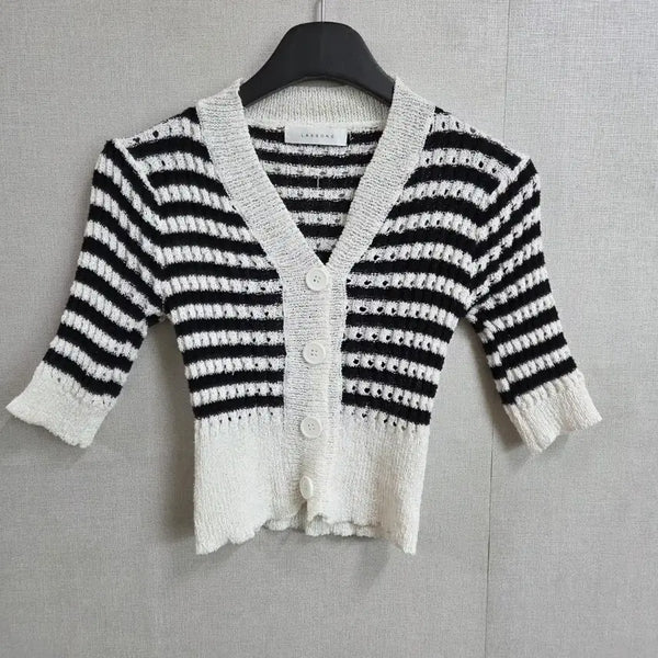 [BUNJANG] LASSONG Women's 5-Sleeve Short Cardigan / LASSONG 여성 단가라 5부 소매 숏 가디건 F JJ3421