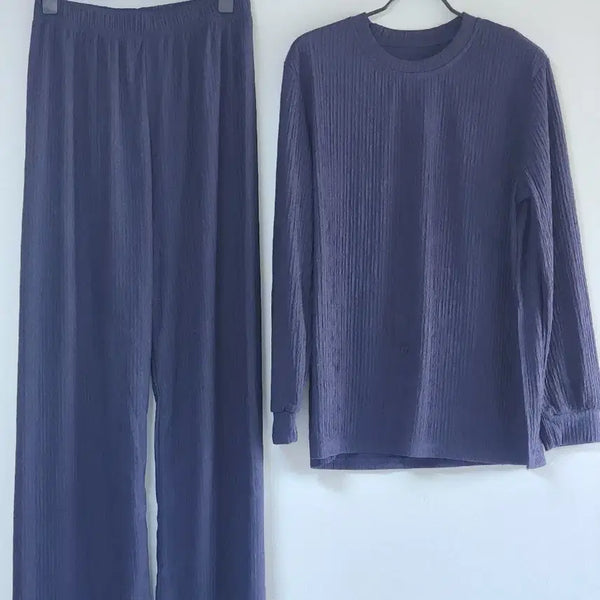 [BUNJANG] Navy Ribbed Wide Set-up / )세련된 네이비 골지 와이드 세트