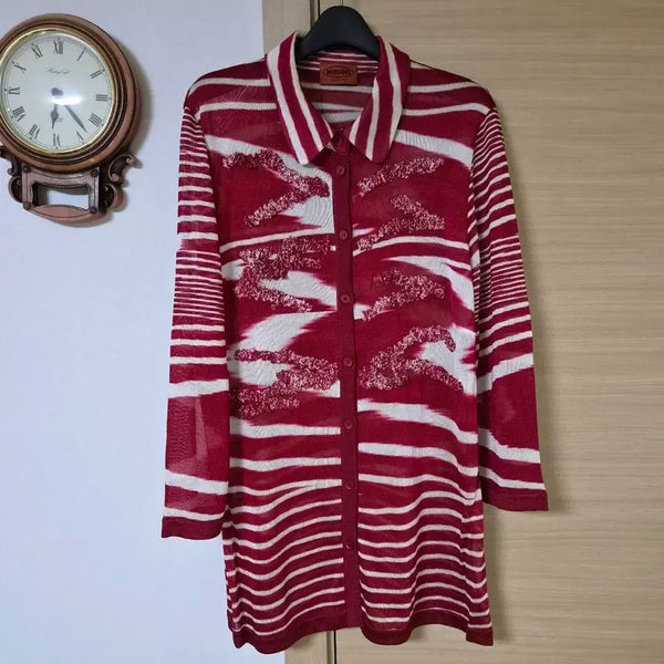 [BUNJANG] MISSONI Patterned Collar Knit Cardigan Jacket / 미쏘니(MISSONI) 패턴 카라 니트 가디건 자켓
