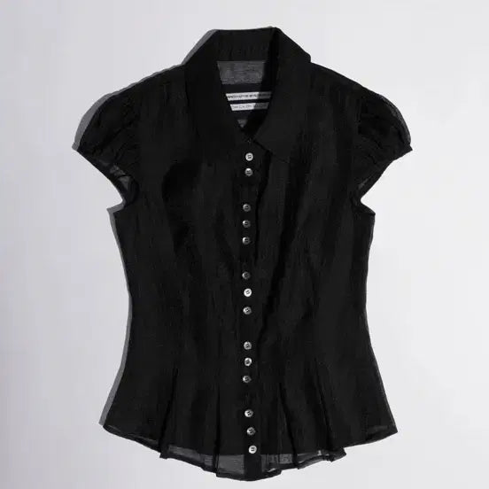 [BUNJANG] Sculptor Sheer Pleated Hem Blouse Black / 스컬프터 쉬어 블라우스 Sheer Pleated Hem Blouse 블랙s