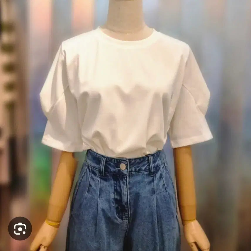 [BUNJANG] Puff Sleeve Pintuck Short Sleeve T-Shirt / 소매 핀턱퍼프 반팔티 색상택1