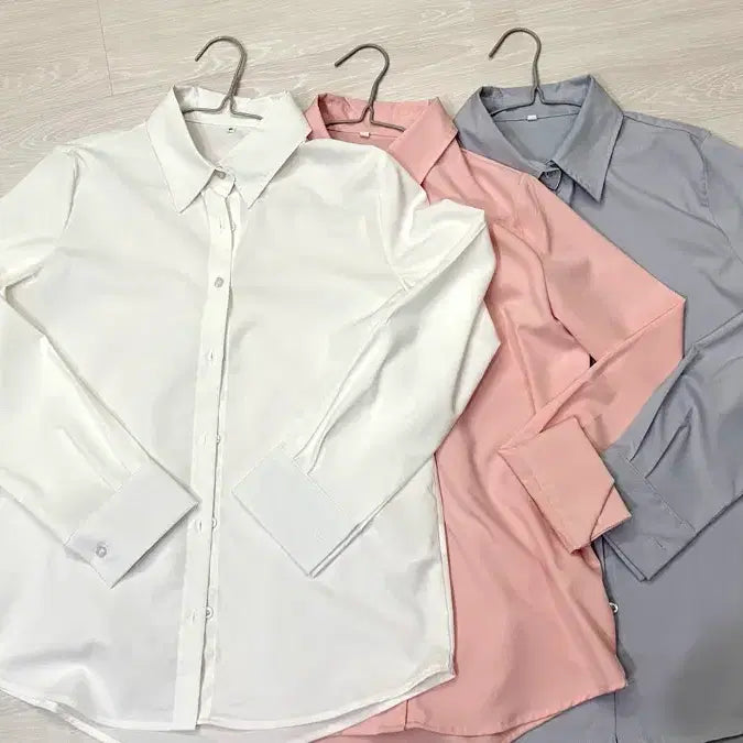 [BUNJANG] Wrinkle-Free Basic Long-Sleeve Shirt 3-Pack (White, Pink, Sky Gray) / [쇼핑몰 베스트셀러/다구매할인] 링클프리 데일리 기본 긴팔 셔츠 3종 (화이트, 핑크, 소라그레이)