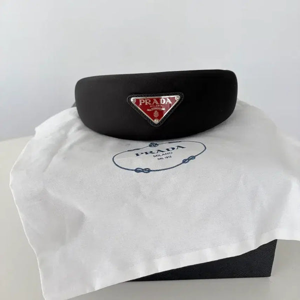 [BUNJANG] Prada Black Fabric Headband with Triangle Logo / 프라다 삼각로고 블랙 패브릭 헤어밴드(정품인증서)