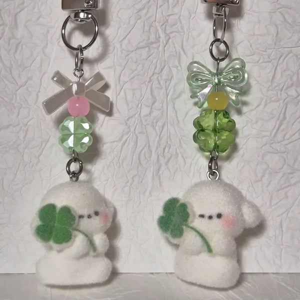 [BUNJANG] Four Leaf Clover Puppy Beaded Keychain / 네잎클로버강아지키링 비즈키링