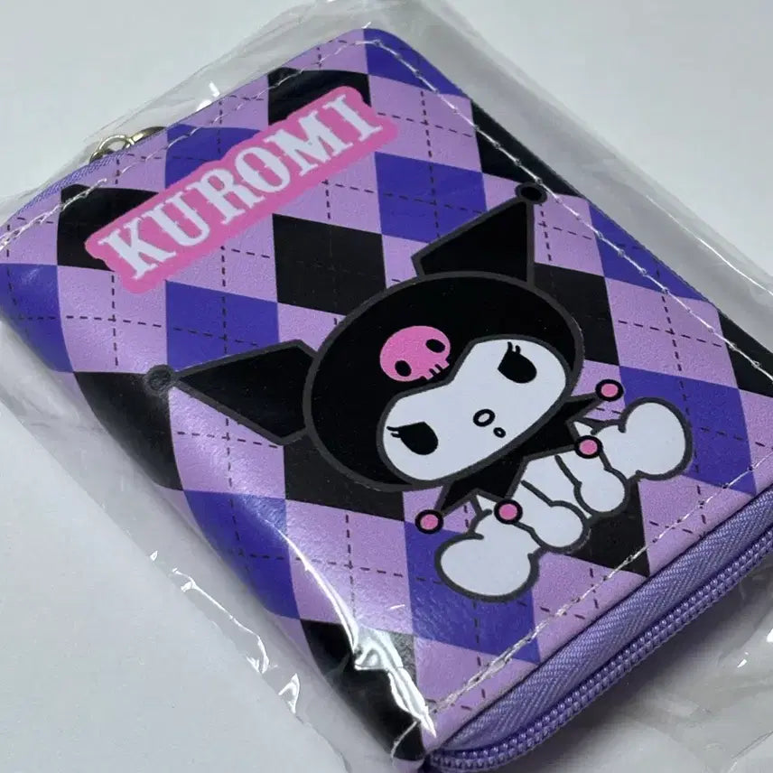 [BUNJANG] Kuromi Purple Check Pattern Bifold Wallet / 새제품) 쿠로미 반지갑