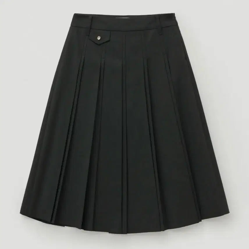 [BUNJANG] Ceter Button Pleats Midi Skirt Charcoal / 세터 (w) 버튼 플리츠 미디 스커트 차콜