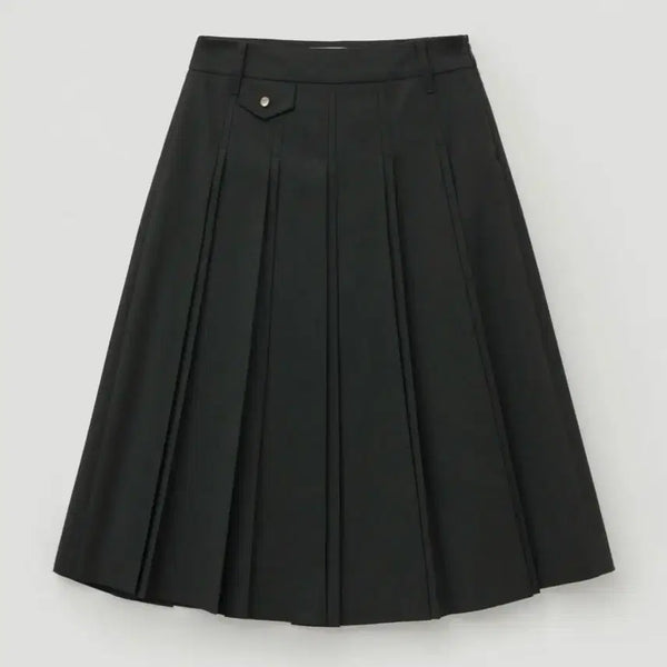 [BUNJANG] Ceter Button Pleats Midi Skirt Charcoal / 세터 (w) 버튼 플리츠 미디 스커트 차콜