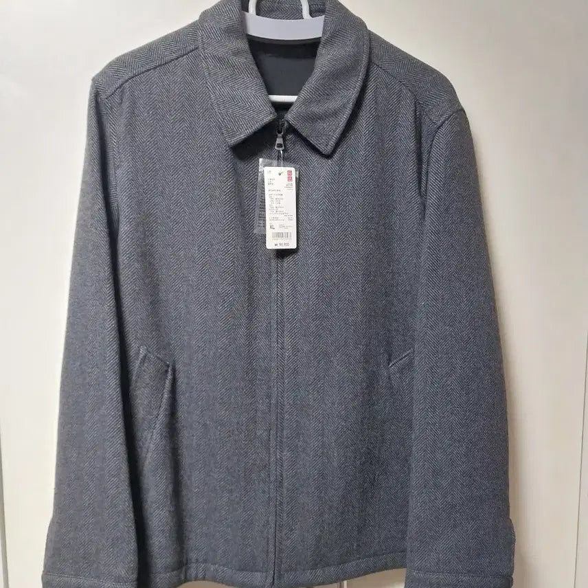 [BUNJANG] Uniqlo Herringbone Single Collar Blouson Jacket Grey XL / 유니클로 헤링본 싱글칼라 블루종 자켓 그레이 XL 새상품