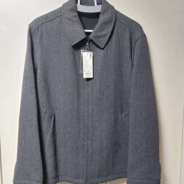 [BUNJANG] Uniqlo Herringbone Single Collar Blouson Jacket Grey XL / 유니클로 헤링본 싱글칼라 블루종 자켓 그레이 XL 새상품
