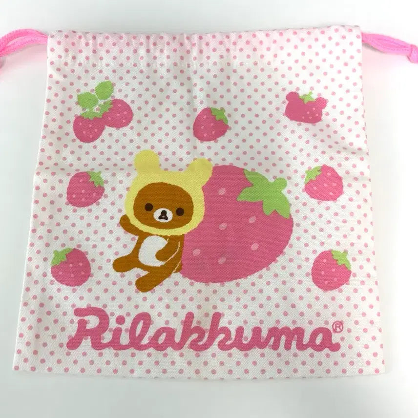 [BUNJANG] Classic Rilakkuma Korilakkuma Usagi Strawberry Drawstring Pouch / 고전 리락쿠마 코리락쿠마 우사기 딸기 복조리 파우치