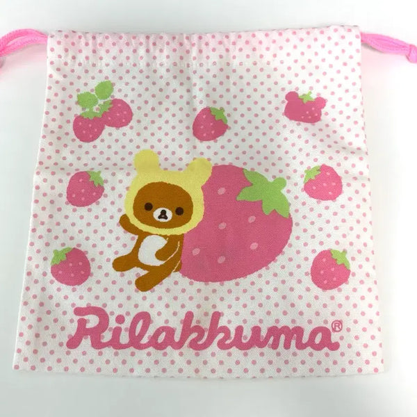 [BUNJANG] Classic Rilakkuma Korilakkuma Usagi Strawberry Drawstring Pouch / 고전 리락쿠마 코리락쿠마 우사기 딸기 복조리 파우치