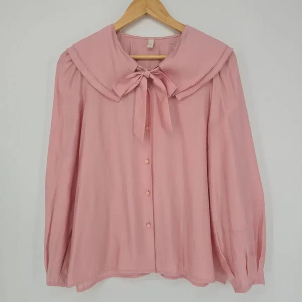 [BUNJANG] Pink Ribbon Collar Blouse / 핑크 리본 카라 블라우스 [B21223]