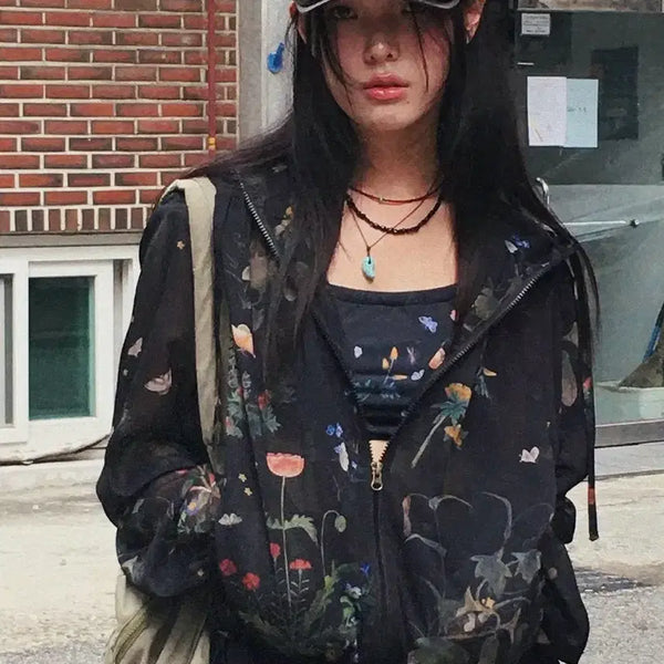 [BUNJANG] Chwachungdo Pattern Chiffon Jumper (New) / 한땀한땀 초충도 쉬폰점퍼 새상품
