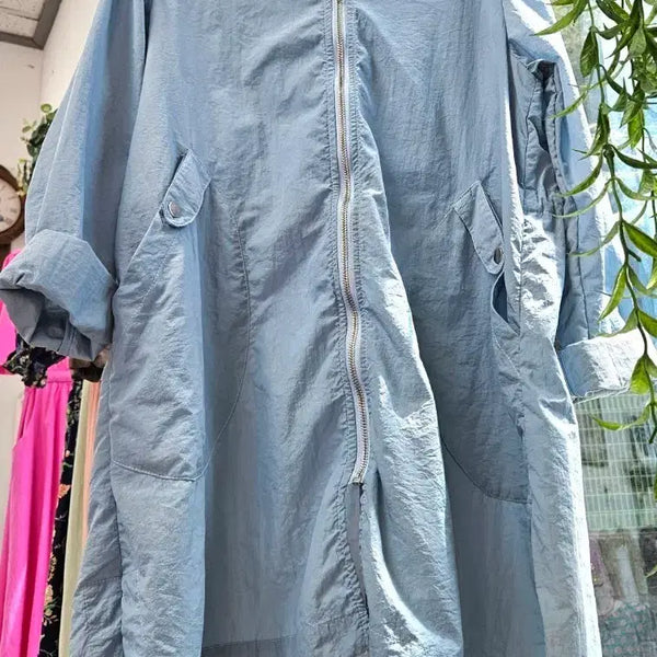 [BUNJANG] Women's Lightweight Hooded Windbreaker Coat Jacket / [새상품]바스락 후드 스트링 언발 긴팔 바람막이 코트/점퍼